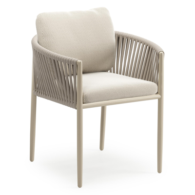 Chaise de jardin Organo en aluminium beige et corde luxe plate beige tissée verticalement avec coussin en marbre All Weather Sunbrella® Luxe Lopi