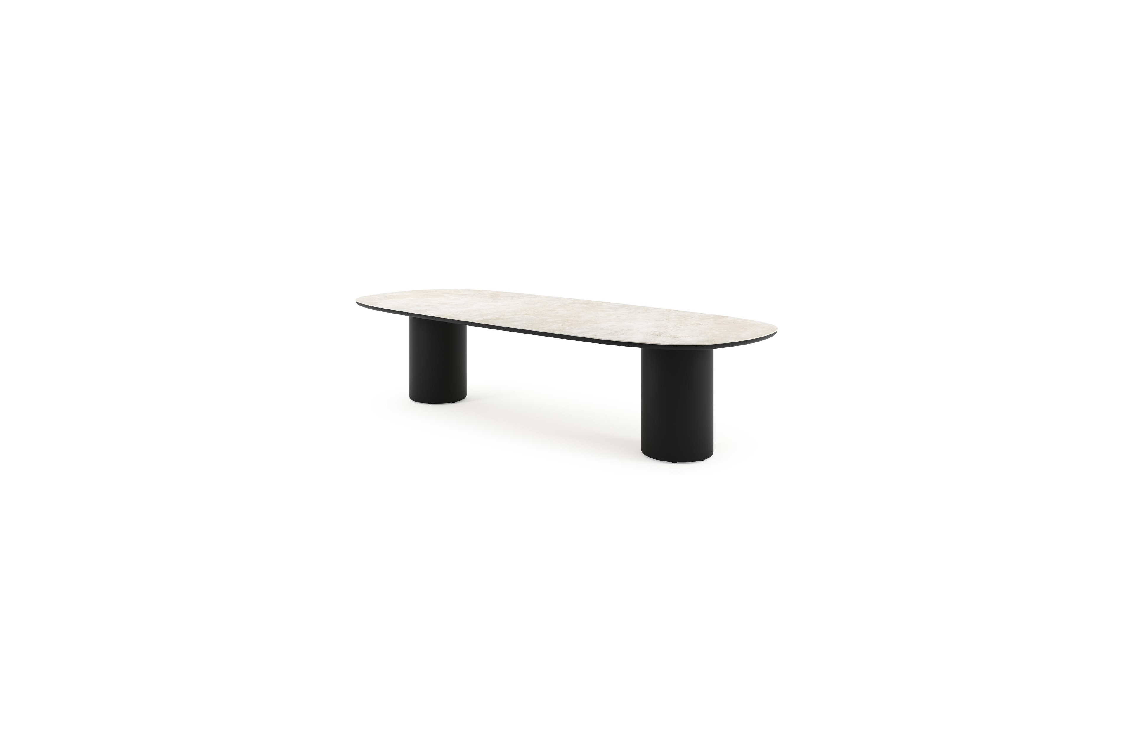 Table de jardin Amico bombo en aluminium noir et céramique pleine Rapolano - Lg. 320 x Lrg. 130 x Haut. 73.5 cm