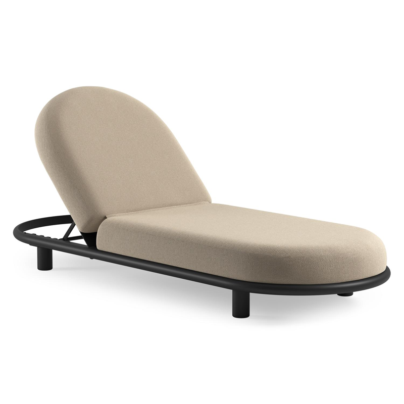 Chaise longue réglable Lomano en aluminium noir avec althea chalk all weather cosytica coussin