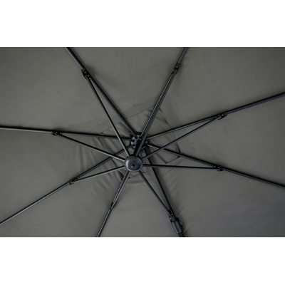 Minore zweefparasol met tiltfunctie in zwart aluminium met grijs polyester parasoldoek - L1: 300 x L2: 400 cm (met voet)