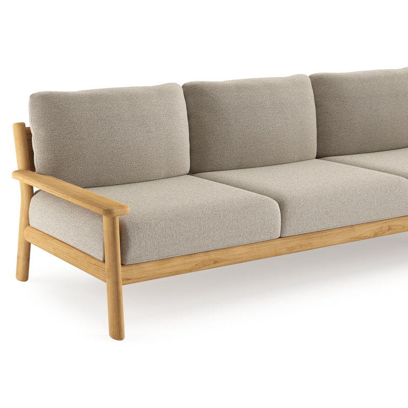 Amaro loungebank in teak met catania greige all weather cosytica kussen