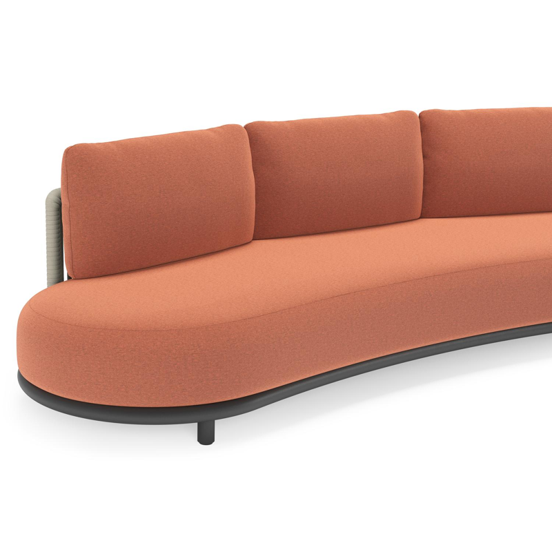 Lomano loungebank in zwart aluminium en beige verticaal geweven luxe vlakke rope met Heritage Rust all weather sunbrella® luxe