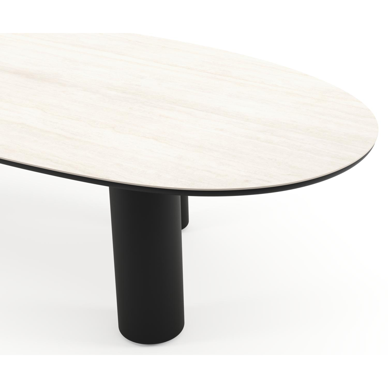 Table de jardin Amico mangue en aluminium noir et céramique pleine Travertino Bianco - Lg. 320 x Lrg. 140 x Haut. 73.5 cm