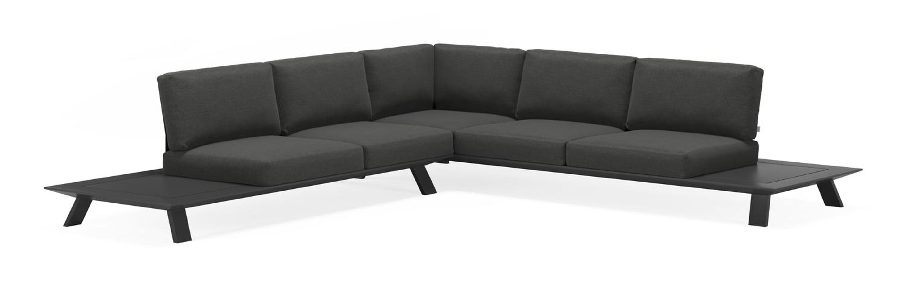 Cesano loungehoek in zwart aluminium met tundra charcoal all weather sunbrella® luxe kussens