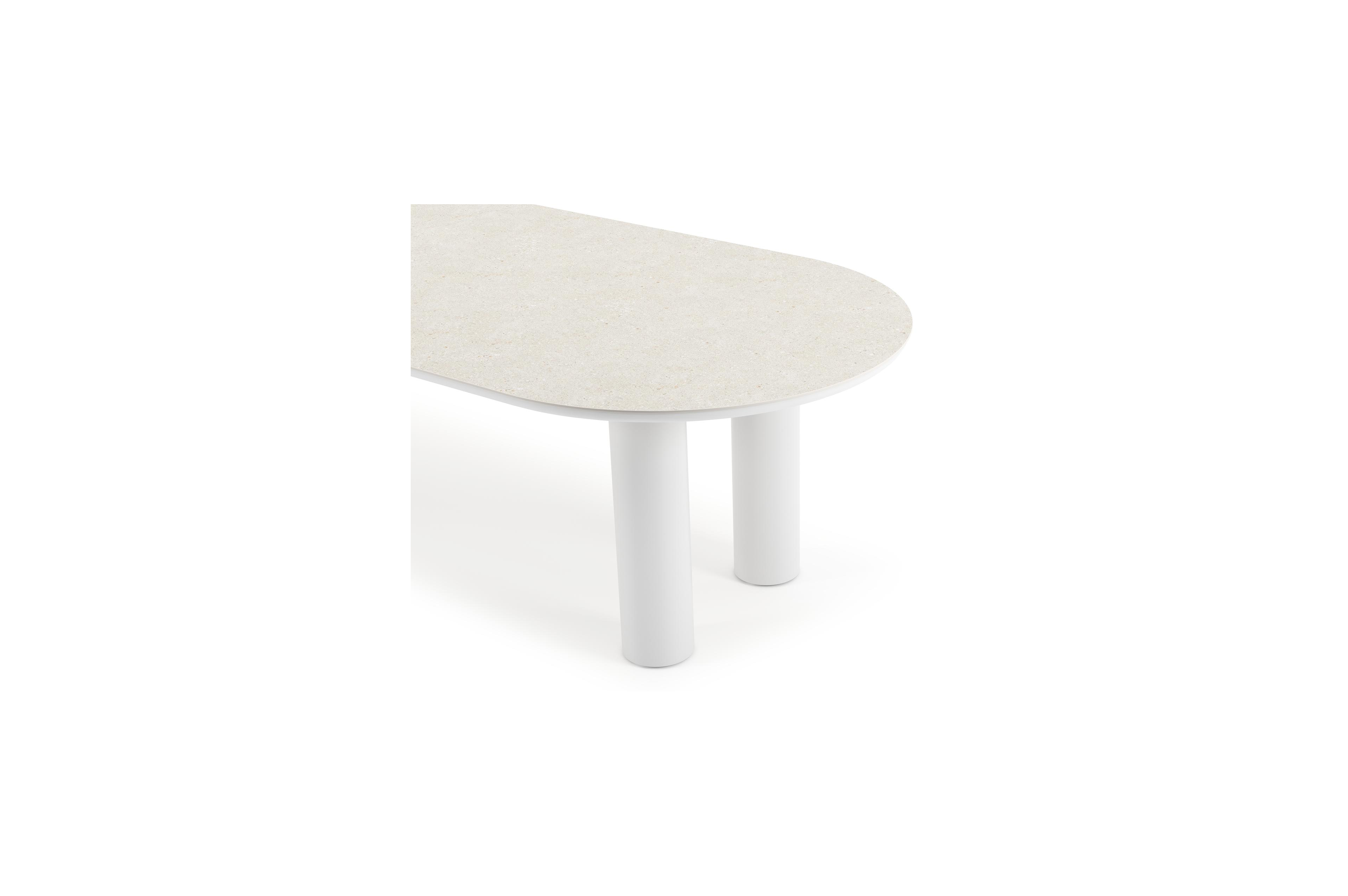 Organo tuintafel ovaal in wit aluminium en volkeramiek  shilin - L 300 x B 110 x H 74 cm