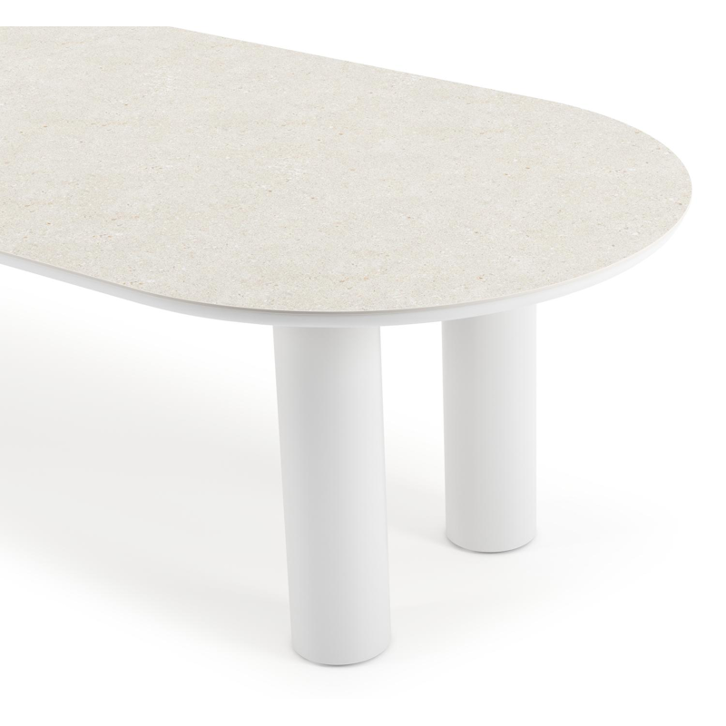 Organo tuintafel ovaal in wit aluminium en volkeramiek  shilin - L 300 x B 110 x H 74 cm