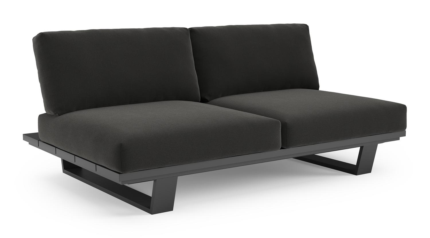 Pagino loungebank in zwart aluminium met natte sooty all weather sunbrella® luxe kussen