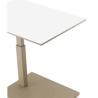 Table d'appoint pop-up Cirello rectangulaire en aluminium beige et céramique pleine Arctic White - Lg. 69.5 x Lrg. 50 x Haut. 66 cm