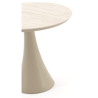 Table de jardin Fano ronde en aluminium beige et céramique pleine Travertino Bianco - Diam. 85 x Haut. 74 cm