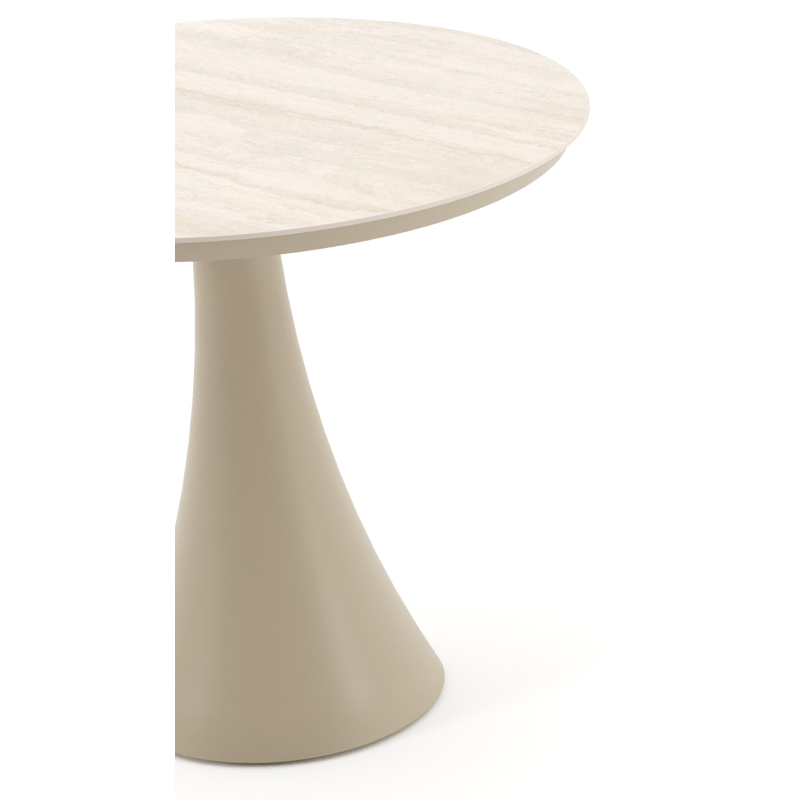 Table de jardin Fano ronde en aluminium beige et céramique pleine Travertino Bianco - Diam. 85 x Haut. 74 cm