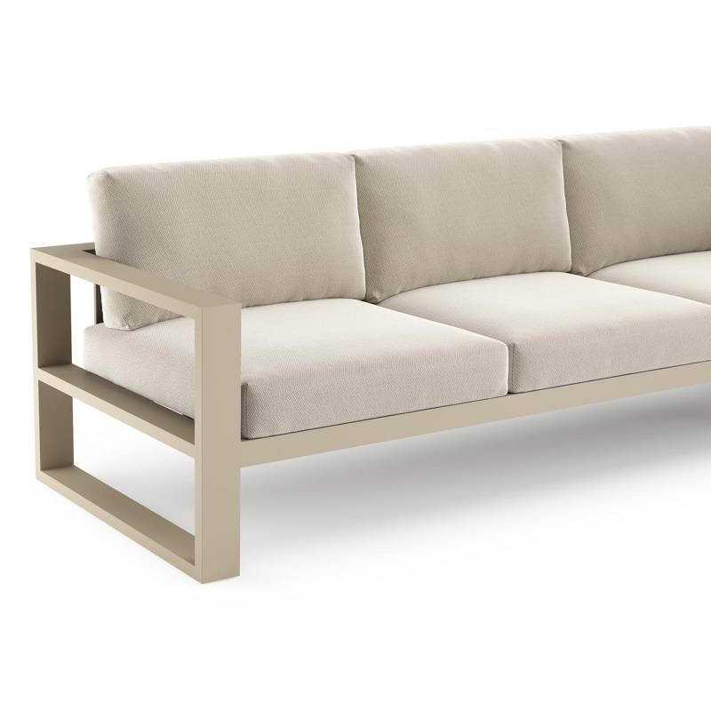 Verato loungehoek in beige aluminium met lopi marble all weather sunbrella® luxe kussen