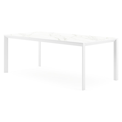 Malito tuintafel in wit aluminium en volkeramiek calacatta - L 200 x B 100 x H 75 cm