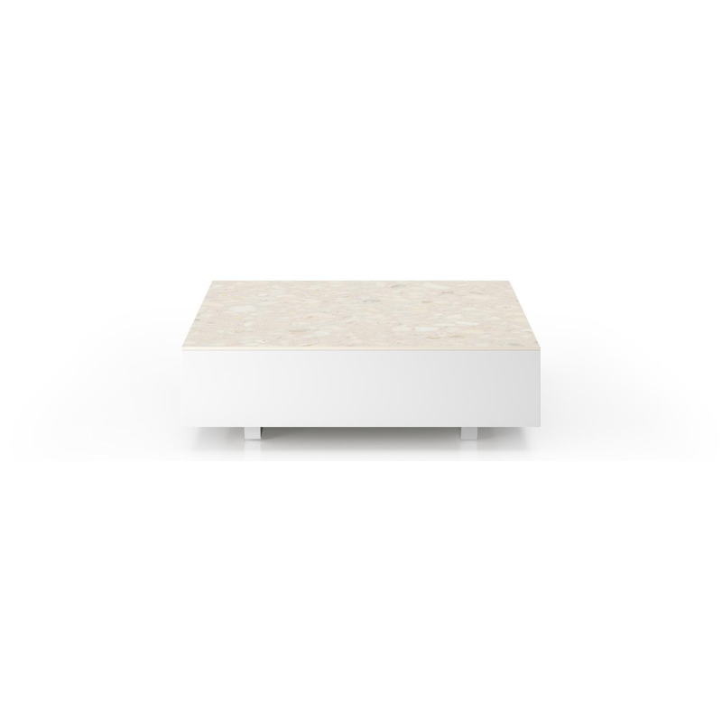 Como loungetafel in wit aluminium en retrostone volkeramiek - L 70 x B 80 x H 20 cm