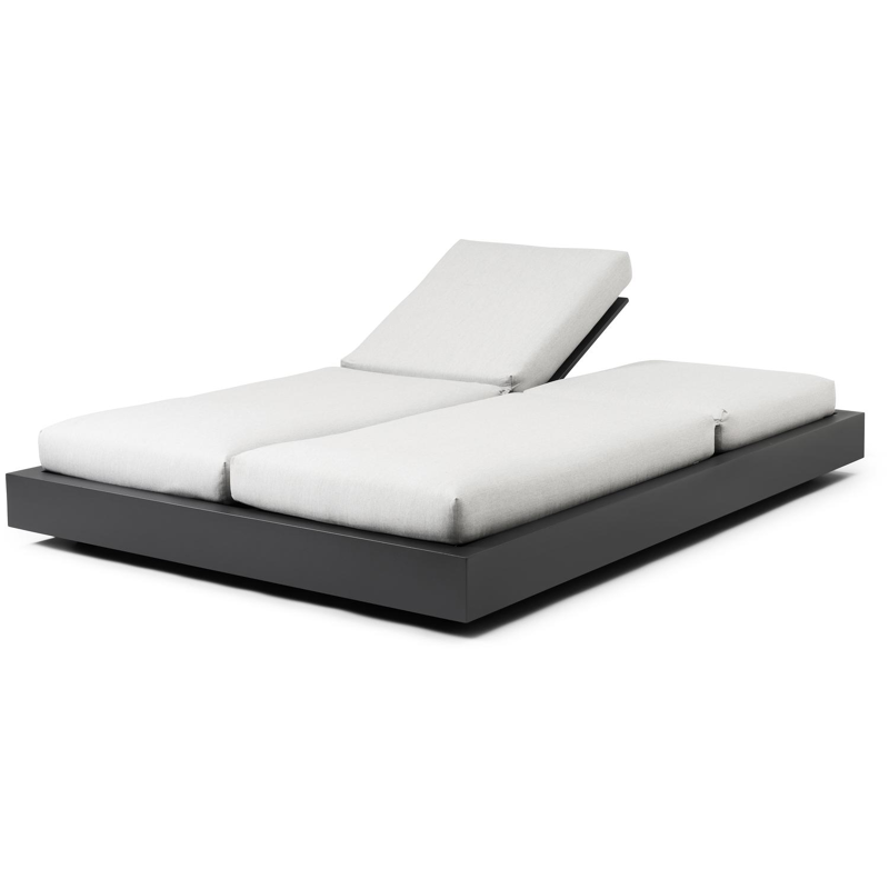 Como verstelbaar dubbel ligbed in zwart aluminium met natte grey chine all weather sunbrella® luxe kussens