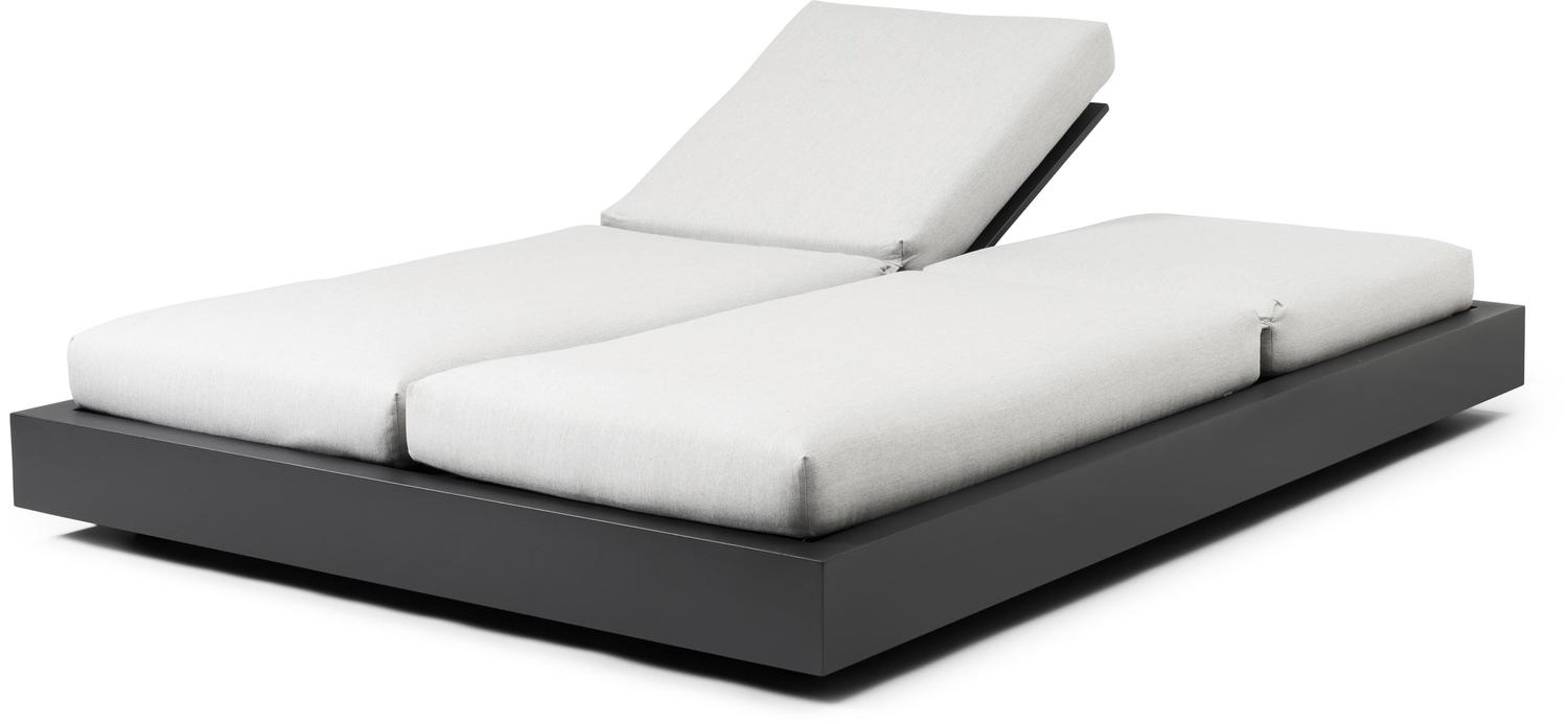 Como verstelbaar dubbel ligbed in zwart aluminium met natte grey chine all weather sunbrella® luxe kussens