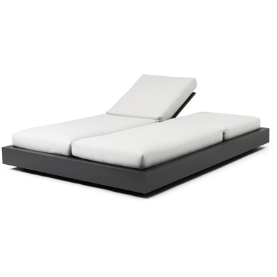 Chaise longue double réglable Como en aluminium noir avec all weather sunbrella® luxe natte grey chine coussin