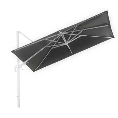 Avola zweefparasol met tiltfunctie in wit aluminium met grijs weather+ softtouch parasoldoek - L1 200 x L2 300 cm (zonder voet)