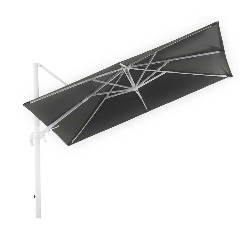 Avola zweefparasol met tiltfunctie in wit aluminium met grijs weather+ softtouch parasoldoek - L1 200 x L2 300 cm (zonder voet)