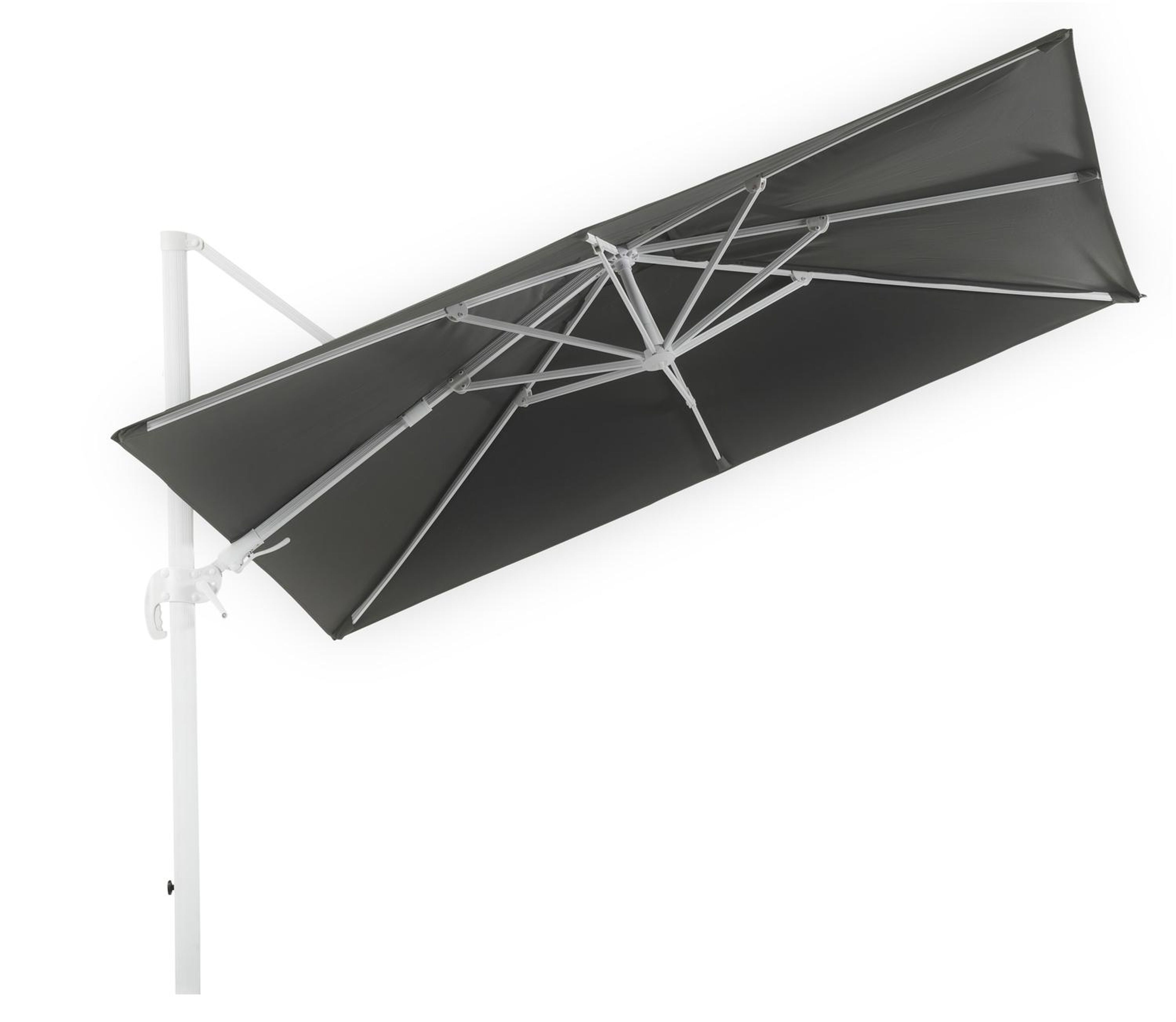 Parasol pendant Avola avec fonction tilt en aluminium blanc avec toile de parasol en weather+ softtouch gris - Larg1 200 x Larg2 300 cm (sans pied de parasol)