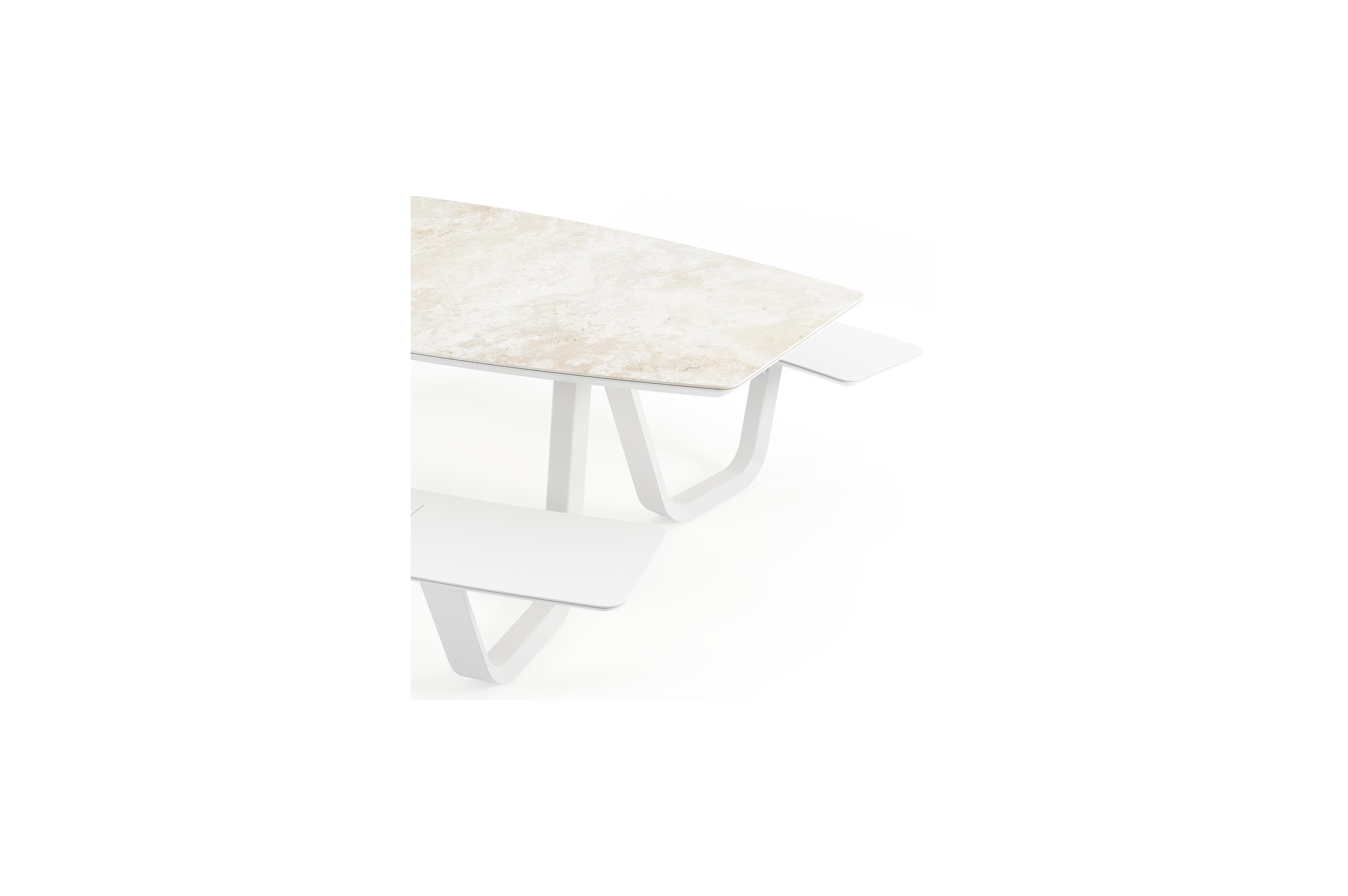 Forno picknicktafel bootvorm bootvorm in wit aluminium en volkeramiek Rapolano L 240 x B 181 cm