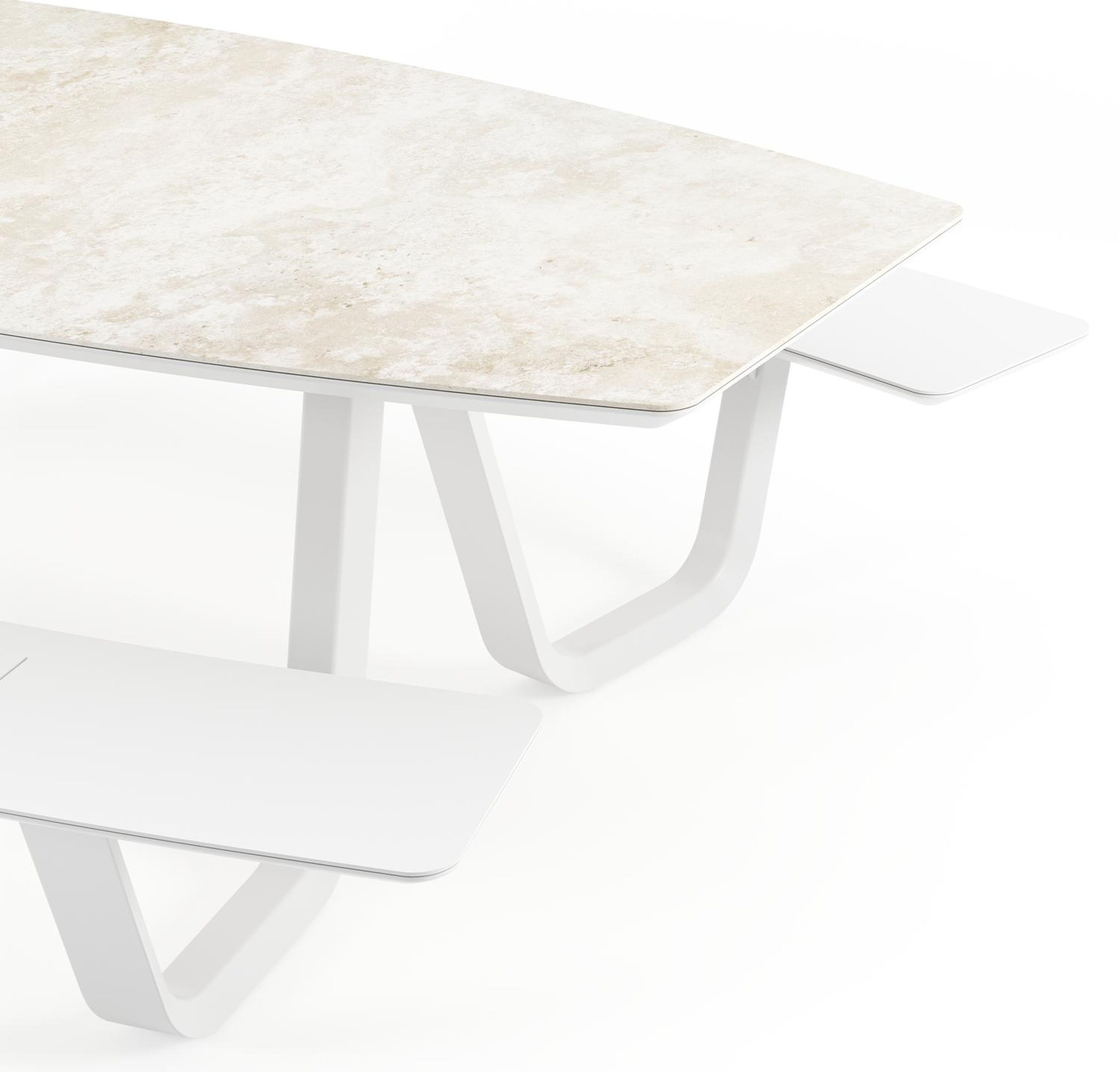 Forno picknicktafel bootvorm bootvorm in wit aluminium en volkeramiek Rapolano L 240 x B 181 cm