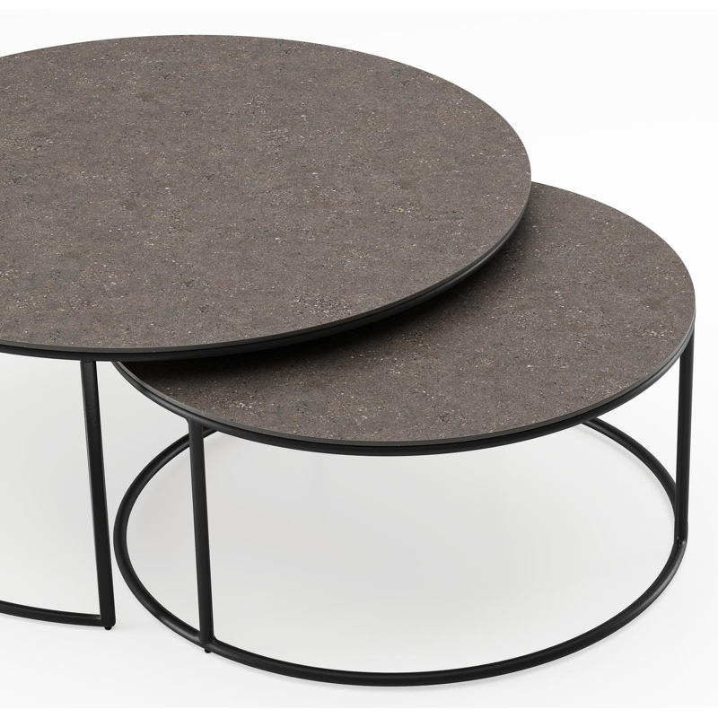 Fano loungetafels in zwart aluminium en wulong volkeramiek - Dia. 85/65 x H 35/30 cm