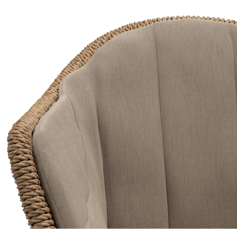 Pagino tuinstoel in teak en bruin ronde wicker met zitkussen in All Weather Sunbrella® Luxe Natte Heather Grey