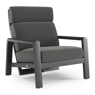 Cosenzo loungestoel 1-zit in zwart aluminium met natte charcoal chine all weather sunbrella® luxe kussen