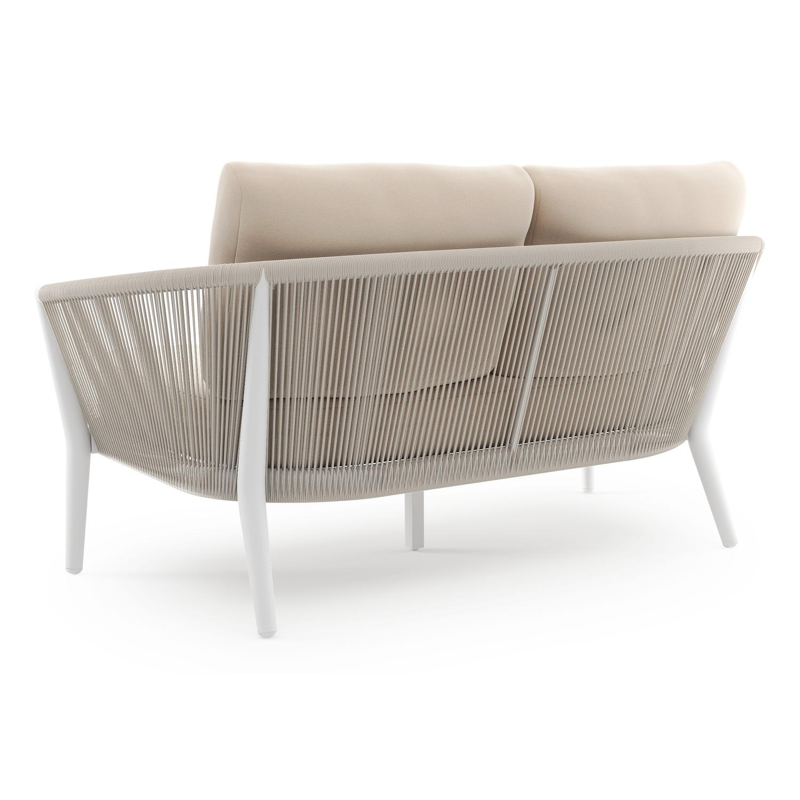Orso loungebank in wit aluminium en beige verticaal geweven ronde rope met Natte Linen Chalk all weather sunbrella® luxe kussen