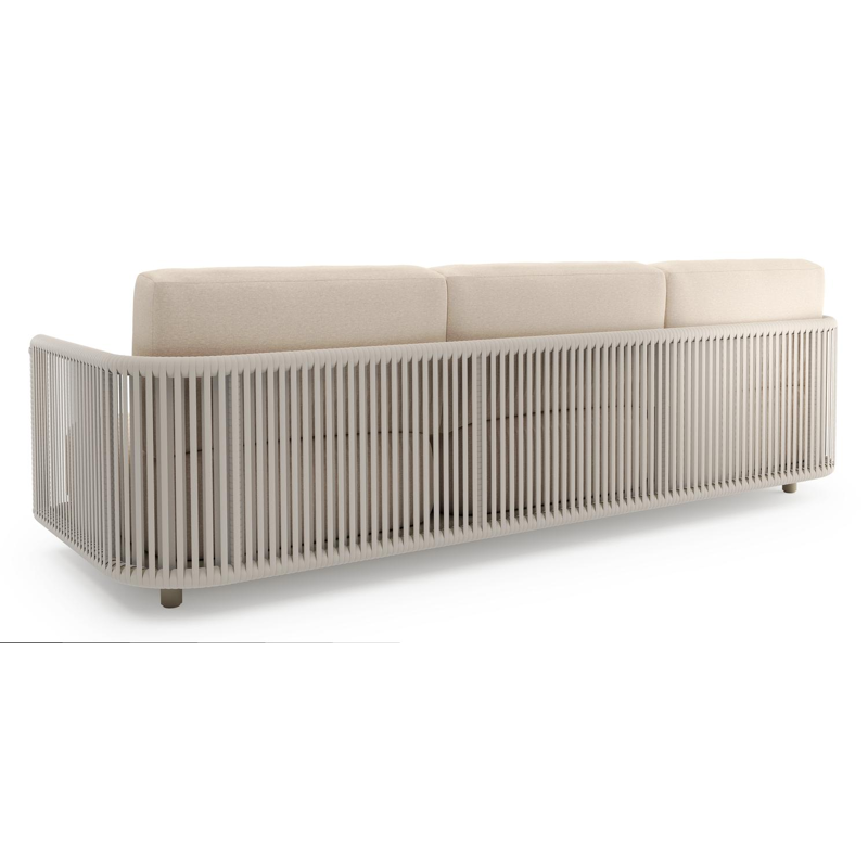 Organo loungeset in beige aluminium en beige verticaal geweven luxe vlakke rope met heritage papyrus all weather Sunbrella® luxe kussen