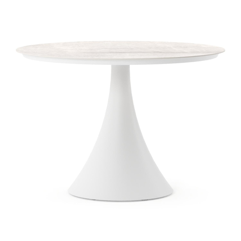 Fano tuintafel rond in wit aluminium en volkeramiek Travertino Bianco - Dia. 110 x H 74 cm