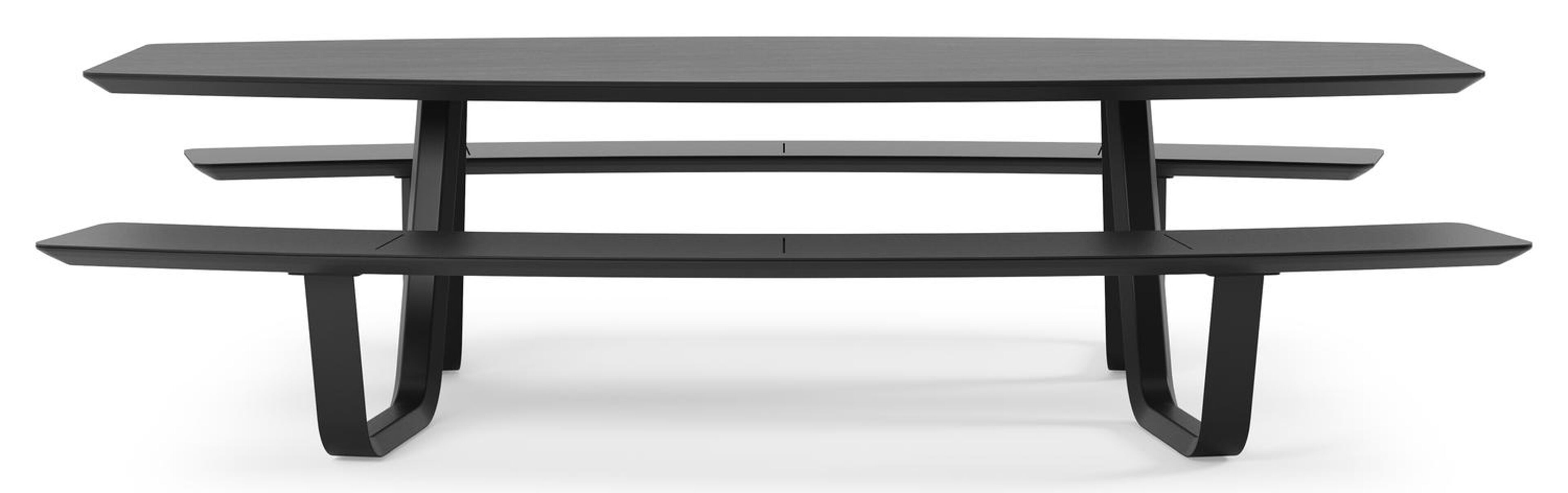 Table de pique-nique Forno forme de bateau en aluminium noir et céramique pleine - Lg.ong. 280 x Larg. 192 x 72 cm