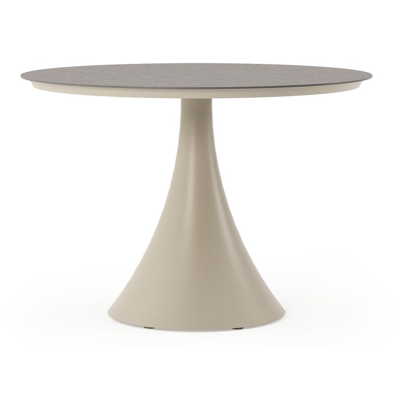 Table de jardin Fano ronde en aluminium beige et céramique pleine Wulong - Diam. 110 x Haut. 75 cm