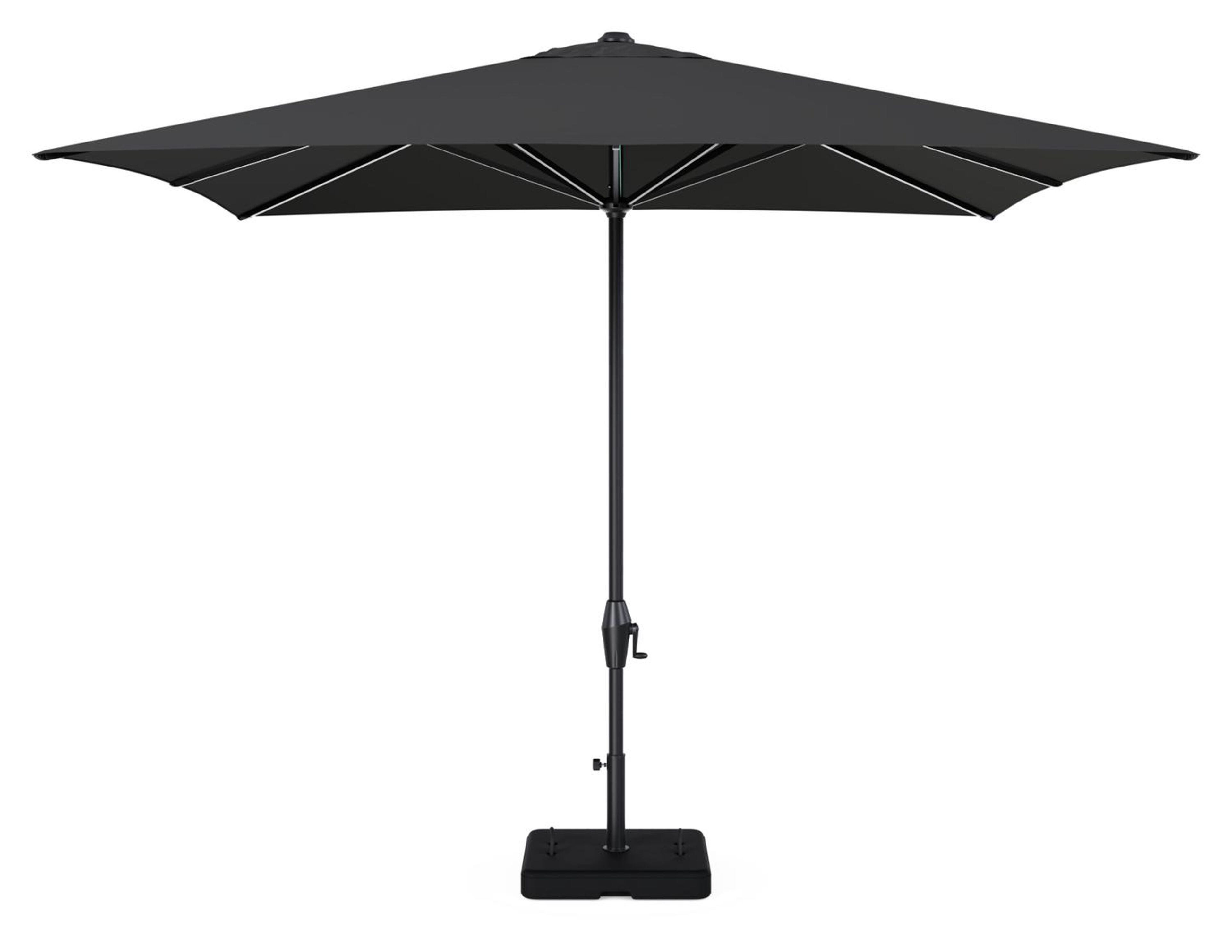 Viola staanparasol in zwart aluminium met zwart weather+ softtouch parasoldoek - L1 300 x L2 300 cm met parasolvoet Intenso 60 kg