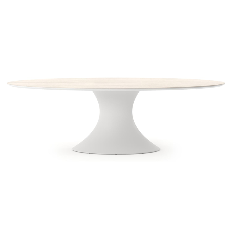 Table de jardin Fano ovale en aluminium blanc et céramique pleine Travertino Bianco - Lg. 238 x Lrg. 135 x Haut. 75 cm