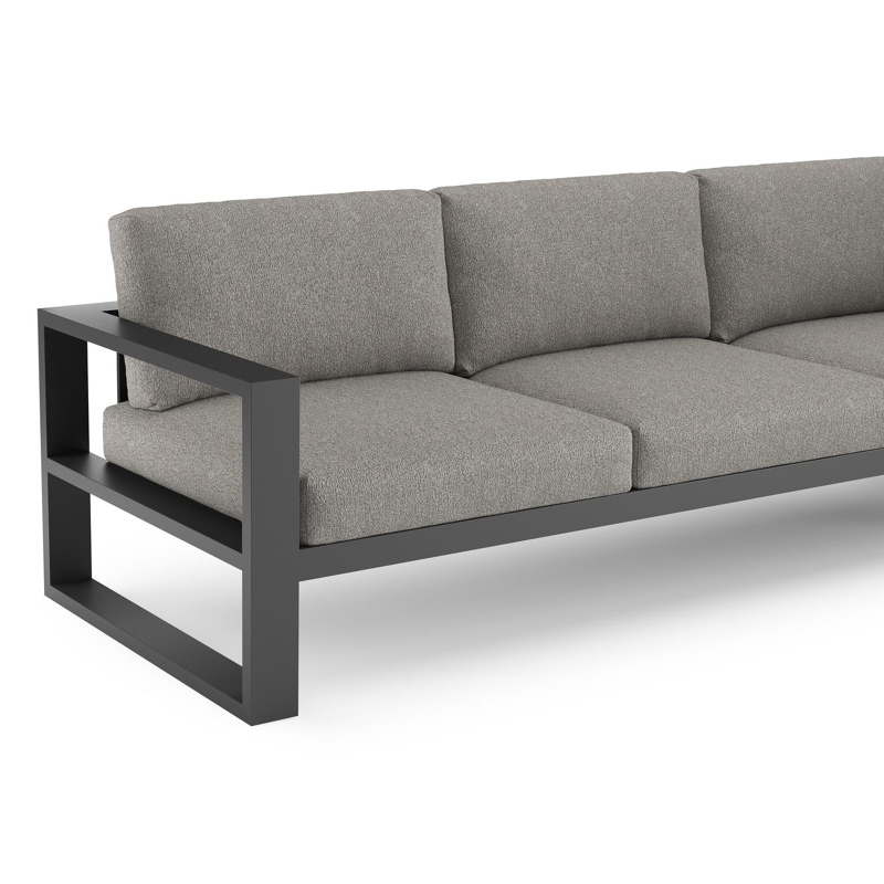 Verato loungehoek in zwart aluminium met tundra charcoal all weather sunbrella® luxe kussen