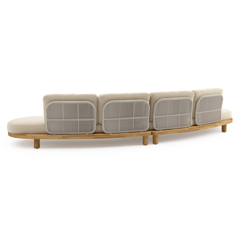 Donato loungebank in teak en beige verticaal geweven ronde rope met all weather solica Soul Papyrus kussen