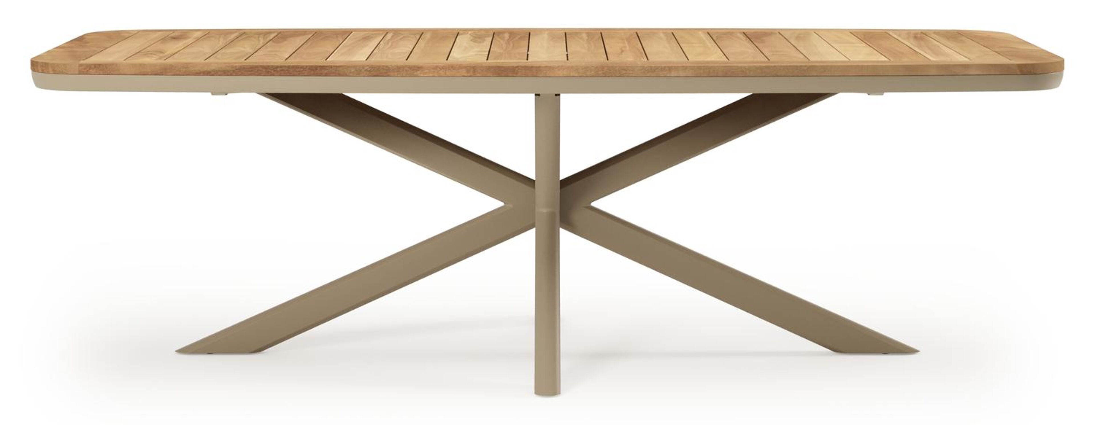 Pamplona tuintafel bootvorm in beige aluminium en teak - L 239.2 x B 110 x H 73 cm