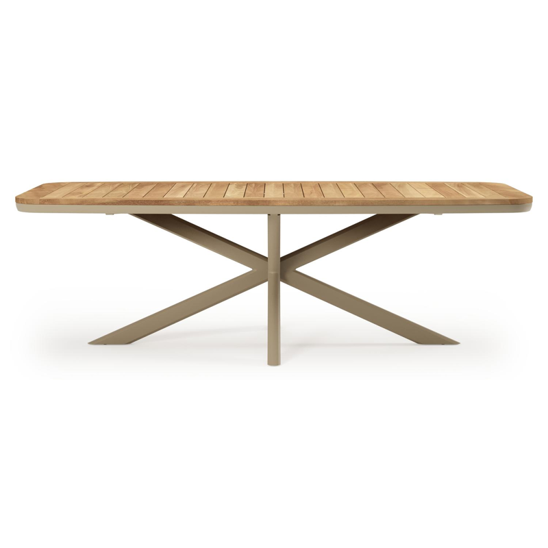 Pamplona tuintafel bootvorm in beige aluminium en teak - L 239.2 x B 110 x H 73 cm