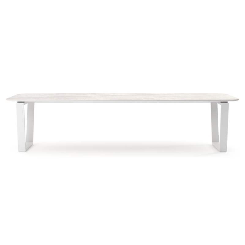 Table de jardin Pagino forme de bateau en aluminium blanc et céramique pleine Taj Mahal - Lg. 315 x Lrg. 115 x Haut. 73 cm