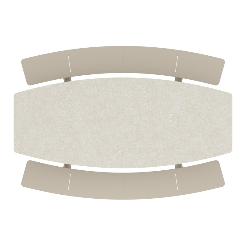 Table de pique-nique Forno forme de bateau en aluminium beige et céramique pleine Shilin - Lg. 240 x Lrg. 181 x Haut. 72 cm