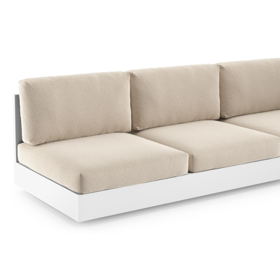 Canapé de jardin Como en aluminium blanc et coussins en all weather sunbrella® luxe lopi sand