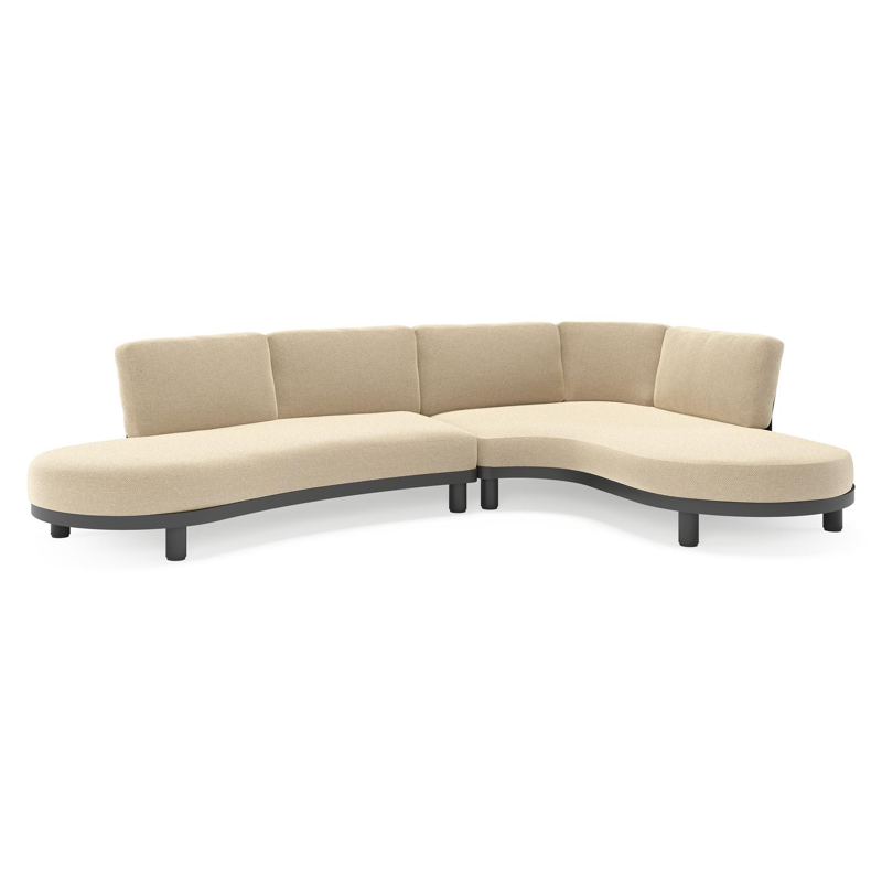 Donato loungehoek in zwart aluminium met all weather cosytica Althea Camel kussen