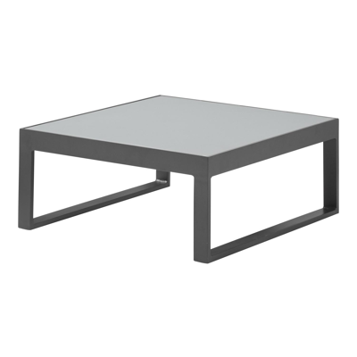 Caldela loungehoek in zwart aluminium met groen polyester kussens en loungetafel