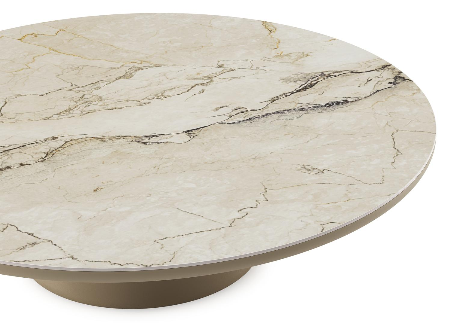 Table de basse Amico ronde en aluminium beige et céramique pleine Colorado Dunes - Diam. 110 x Haut. 28 cm