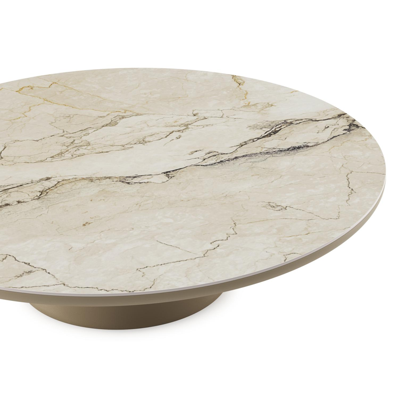 Amico loungetafel rond in beige aluminium en volkeramiek Colorado Dunes - Dia. 110 x H 28 cm