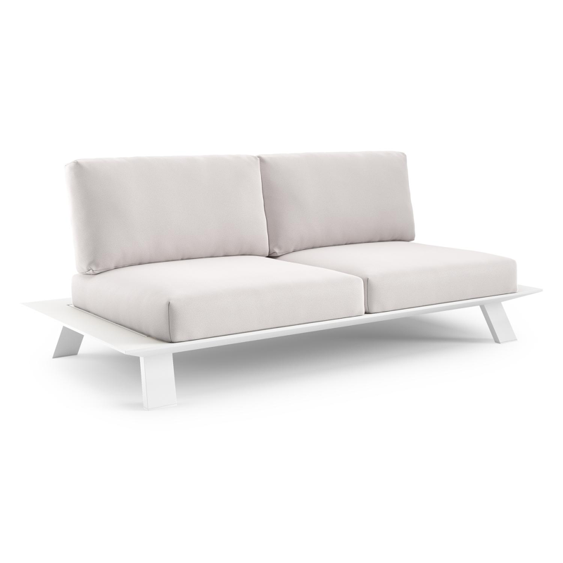 Canapé de jardin Cesano en aluminium blanc et coussin en all weather Sunbrella® luxe savane whisper