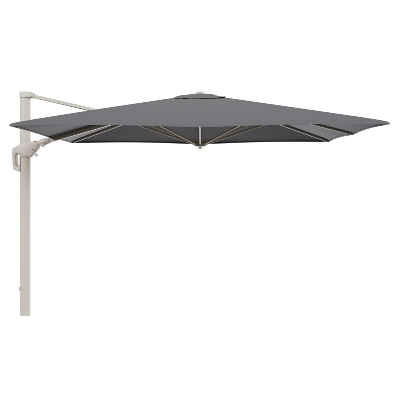 Minore zweefparasol met tiltfunctie in beige aluminium en Natte Charcoal Chine All Weather Sunbrella® Luxe parasoldoek - L1: 280 x L2: 370 cm (zonder voet)