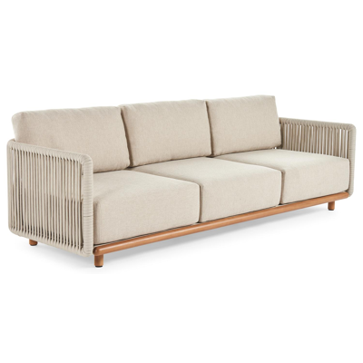 Organo loungebank 3-zit in teak en beige verticaal geweven luxe vlakke rope met althea chalk All Weather Cosytica kussen