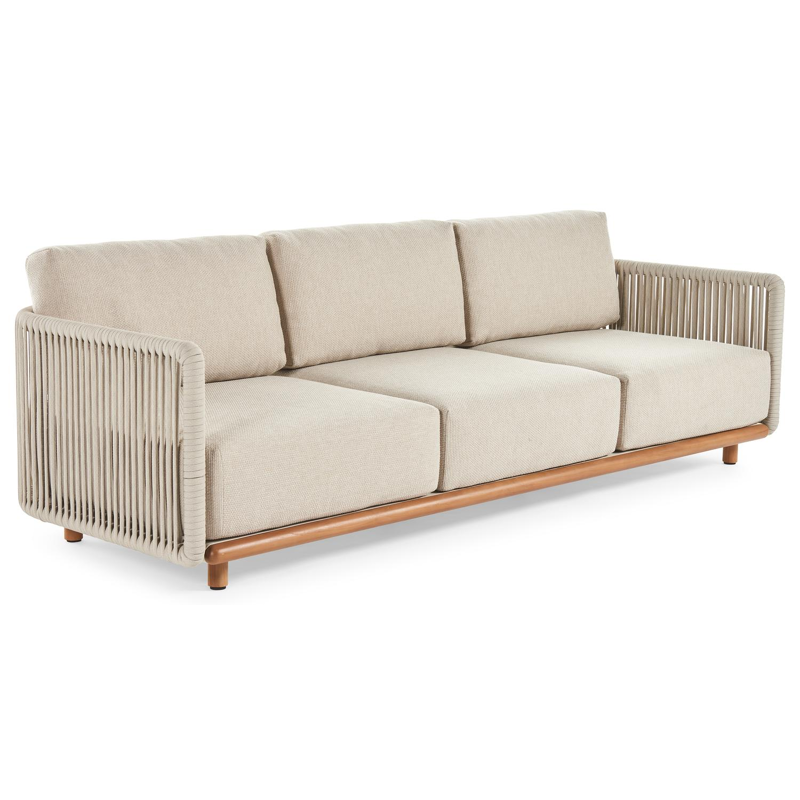 Organo loungebank 3-zit in teak en beige verticaal geweven luxe vlakke rope met althea chalk All Weather Cosytica kussen